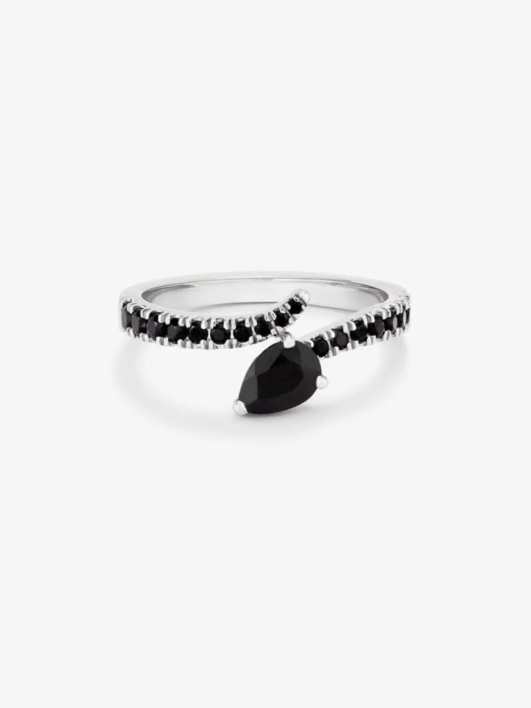 Anillo abierto de plata 925 con 19 espinelas en talla pera y brillante