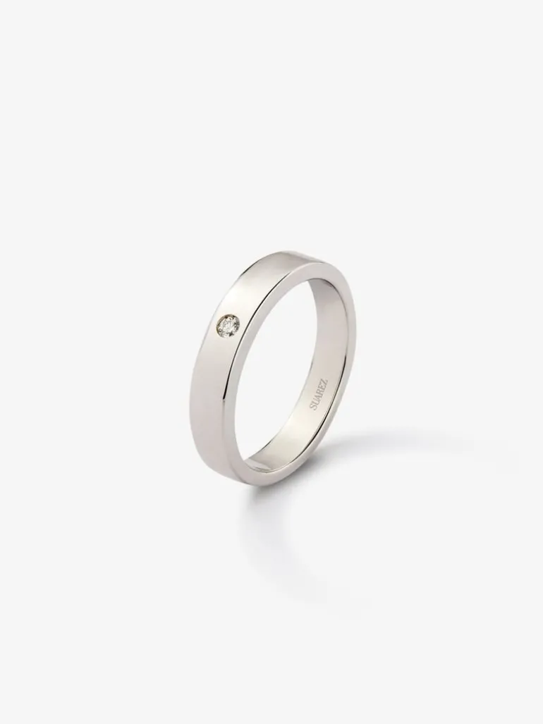 Anillo alianza de boda de oro blanco de 18K con diamante