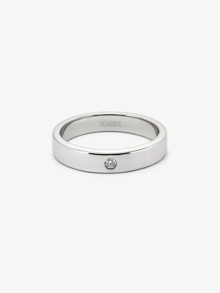 Anillo alianza de boda de oro blanco de 18K con diamante