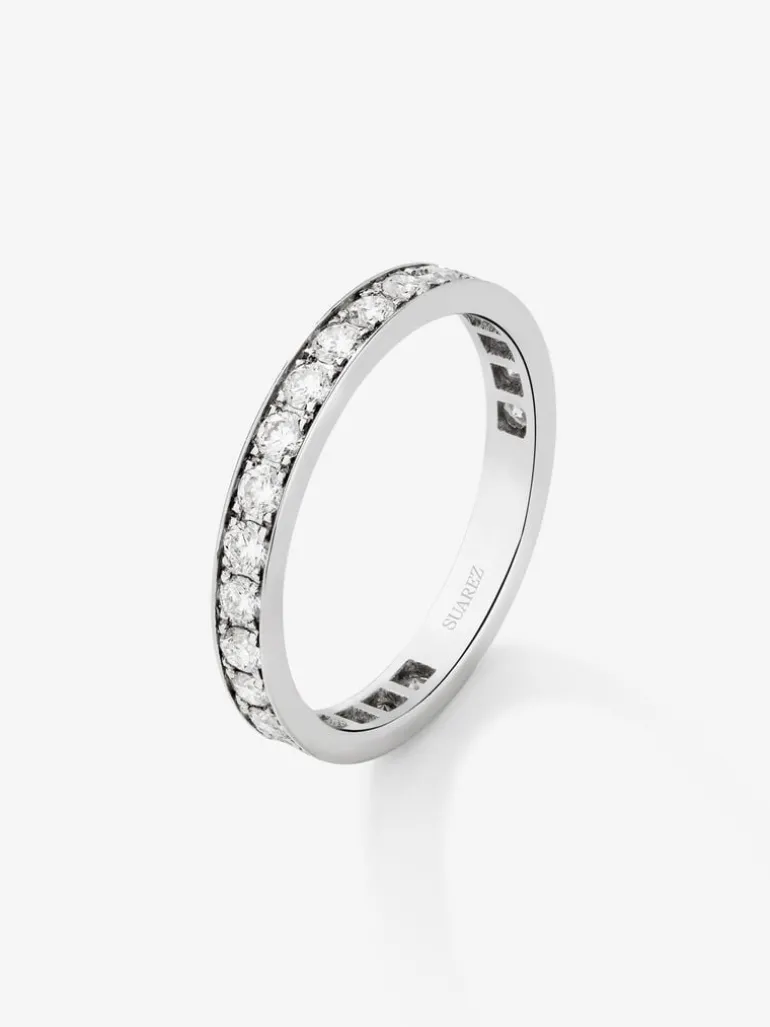 Anillo alianza de compromiso de oro blanco de 18K con diamantes