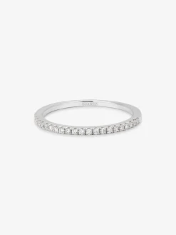 Anillo alianza media de compromiso de oro blanco de 18K con diamantes