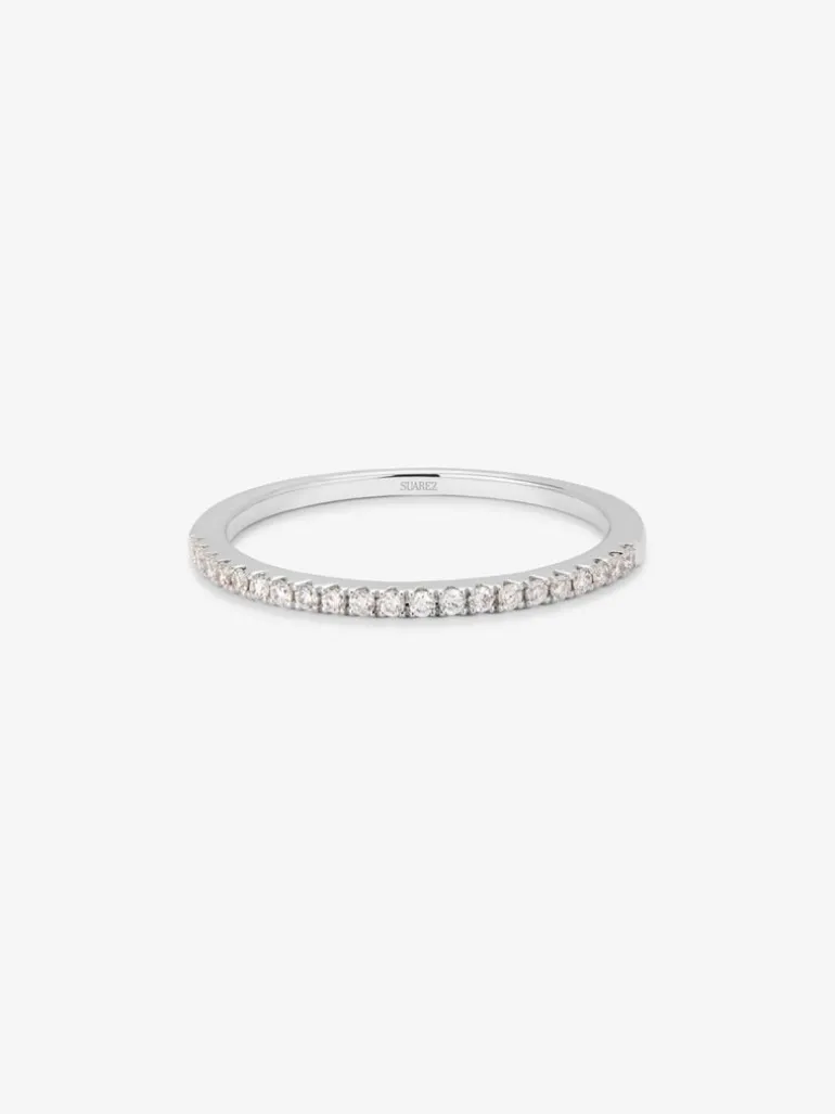 Anillo alianza media de compromiso de oro blanco de 18K con diamantes