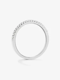 Anillo alianza media de compromiso de oro blanco de 18K con diamantes en garra 0,10ct