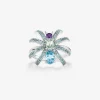 Anillo ara&ntilde;a de plata con topacios y amatistas