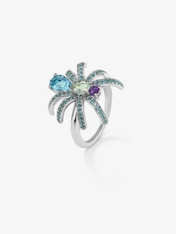 Anillo araña de plata con topacios y amatistas