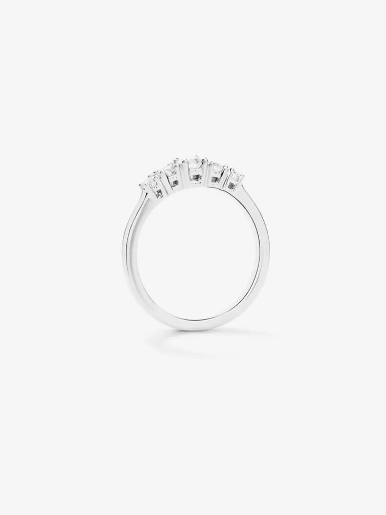 Anillo cinquillo de oro blanco de 18K con 5 diamantes en talla brillante con un total de 0,47 cts