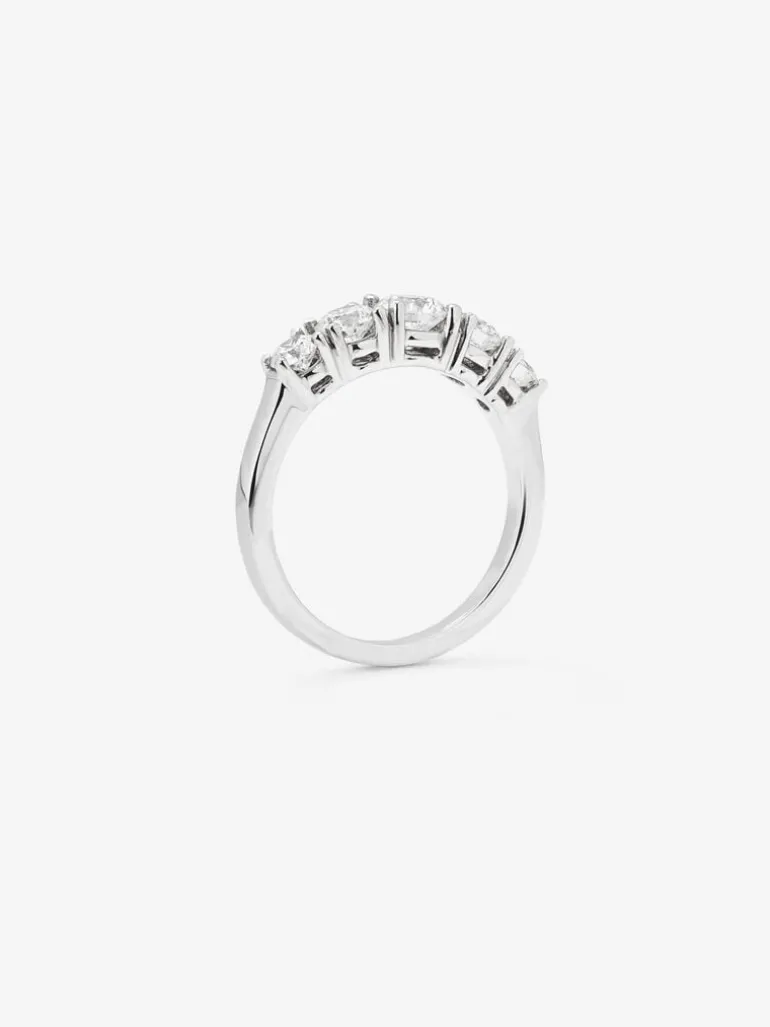 Anillo cinquillo de oro blanco de 18K con 5 diamantes en talla brillante con un total de 1,2 cts
