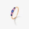 Anillo cinquillo de oro rosa de 18K con 5 zafiros rosas y azules en talla brillante con un total de 0,52 cts