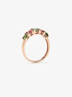 Anillo cinquillo de oro rosa de 18K con 5 turmalinas multicolor en talla brillante