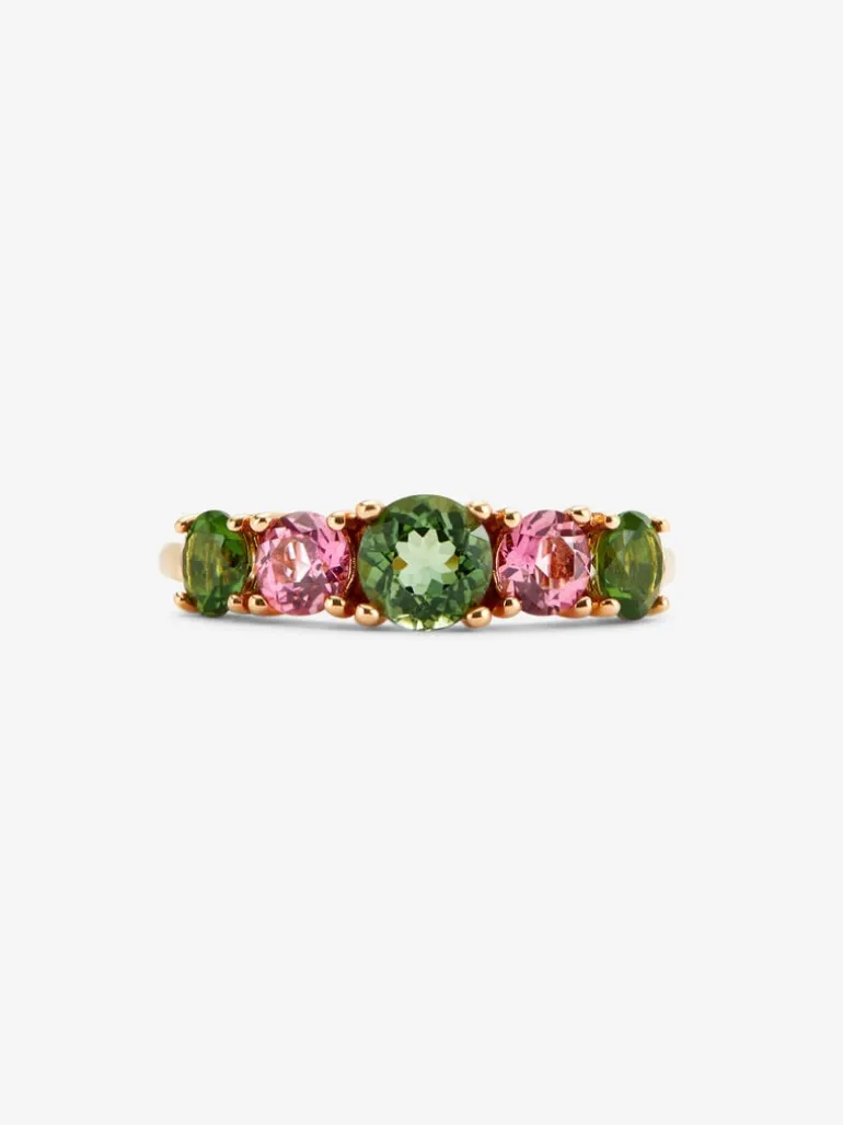 Anillo cinquillo de oro rosa de 18K con 5 turmalinas multicolor en talla brillante