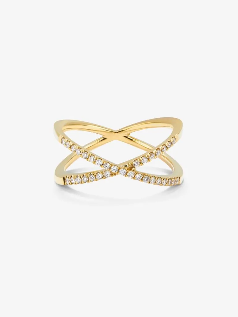 Anillo cruzado de oro amarillo de 18K con 33 diamantes en talla brillante con un total de 0,2 cts