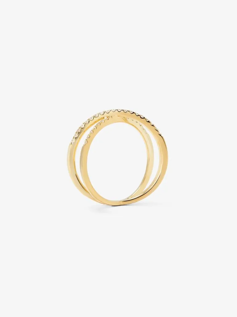 Anillo cruzado de oro amarillo de 18K con 33 diamantes en talla brillante con un total de 0,2 cts