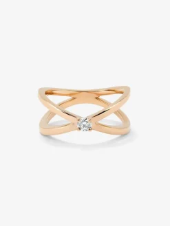 Anillo cruzado de oro rosa de 18K con diamante en talla brillante de 0,12 cts