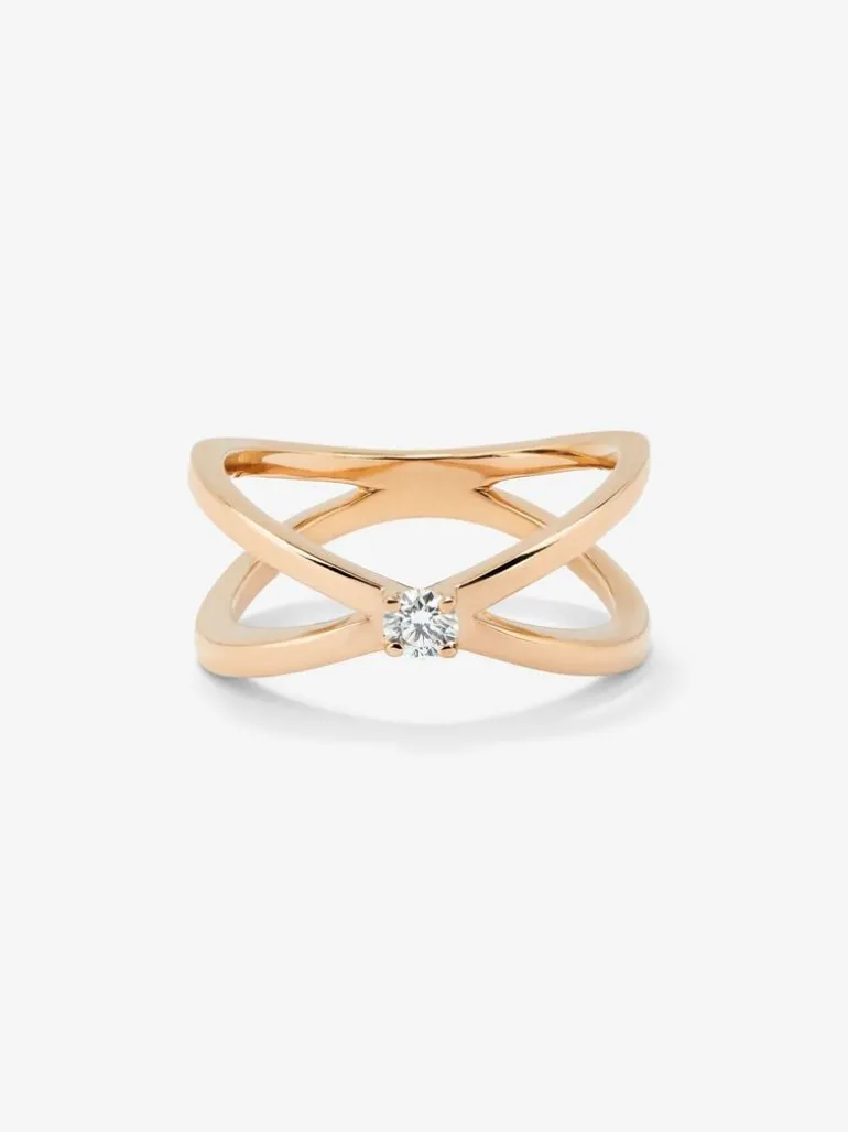 Anillo cruzado de oro rosa de 18K con diamante en talla brillante de 0,12 cts
