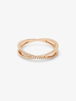 Anillo cruzado de oro rosa de 18K con 24 diamantes blancos en talla brillante con un total de 0,07 cts