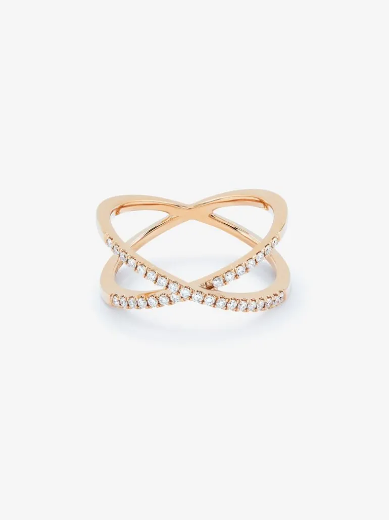 Anillo cruzado de oro rosa de 18K con 33 diamantes blancos en talla brillante con un total de 0,2 cts