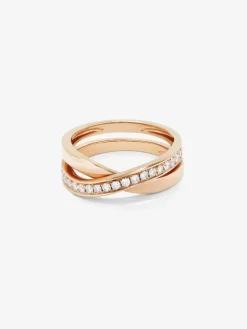 Anillo cruzado de oro rosa de 18K con diamantes
