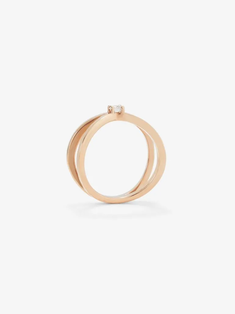 Anillo cruzado de oro rosa de 18K con diamante en talla brillante de 0,12 cts