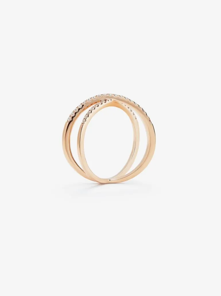 Anillo cruzado de oro rosa de 18K con 33 diamantes blancos en talla brillante con un total de 0,2 cts