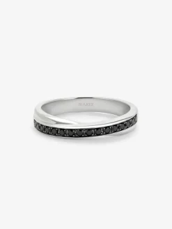 Anillo cruzado de plata 925 con 16 espinelas negras en talla brillante