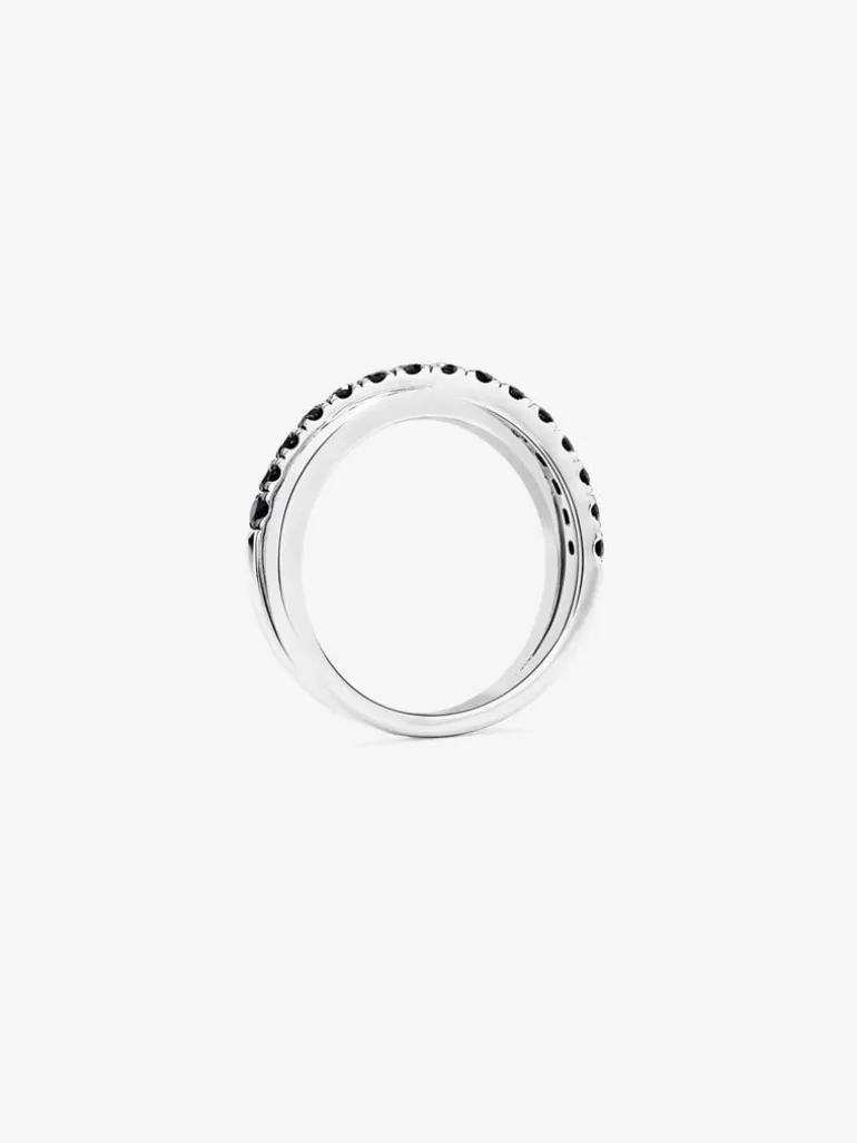 Anillo cruzado de plata 925 con 15 espinelas negras en talla brillante