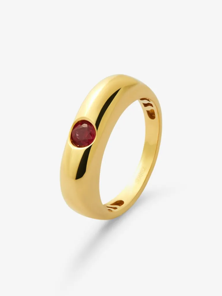 Anillo de oro amarillo de 18K con rubí en talla brillante de 0,32 cts