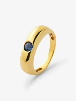 Anillo de oro amarillo de 18K con zafiro azul en talla brillante de 0,29 cts