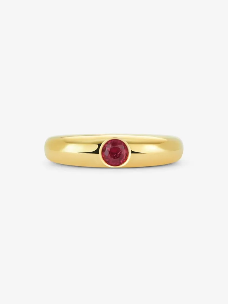 Anillo de oro amarillo de 18K con rubí en talla brillante de 0,32 cts