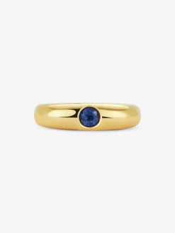 Anillo de oro amarillo de 18K con zafiro azul en talla brillante de 0,29 cts