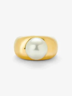 Anillo de oro amarillo de 18K con perla australiana de 10mm