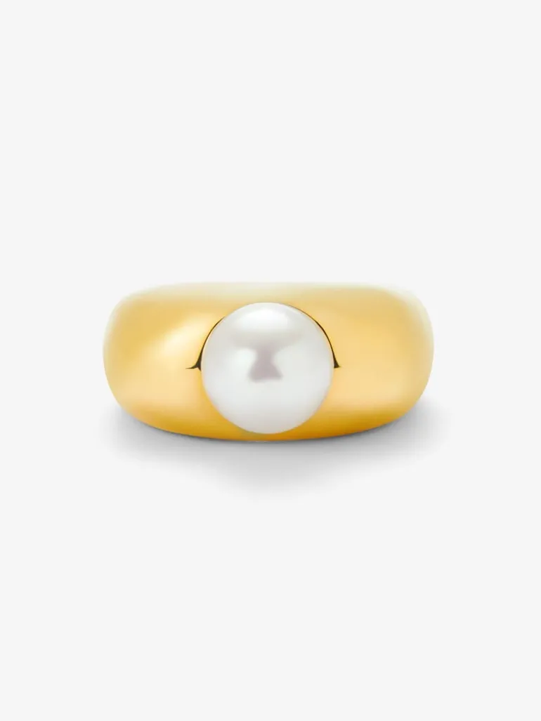 Anillo de oro amarillo de 18K con perla akoya de 8mm