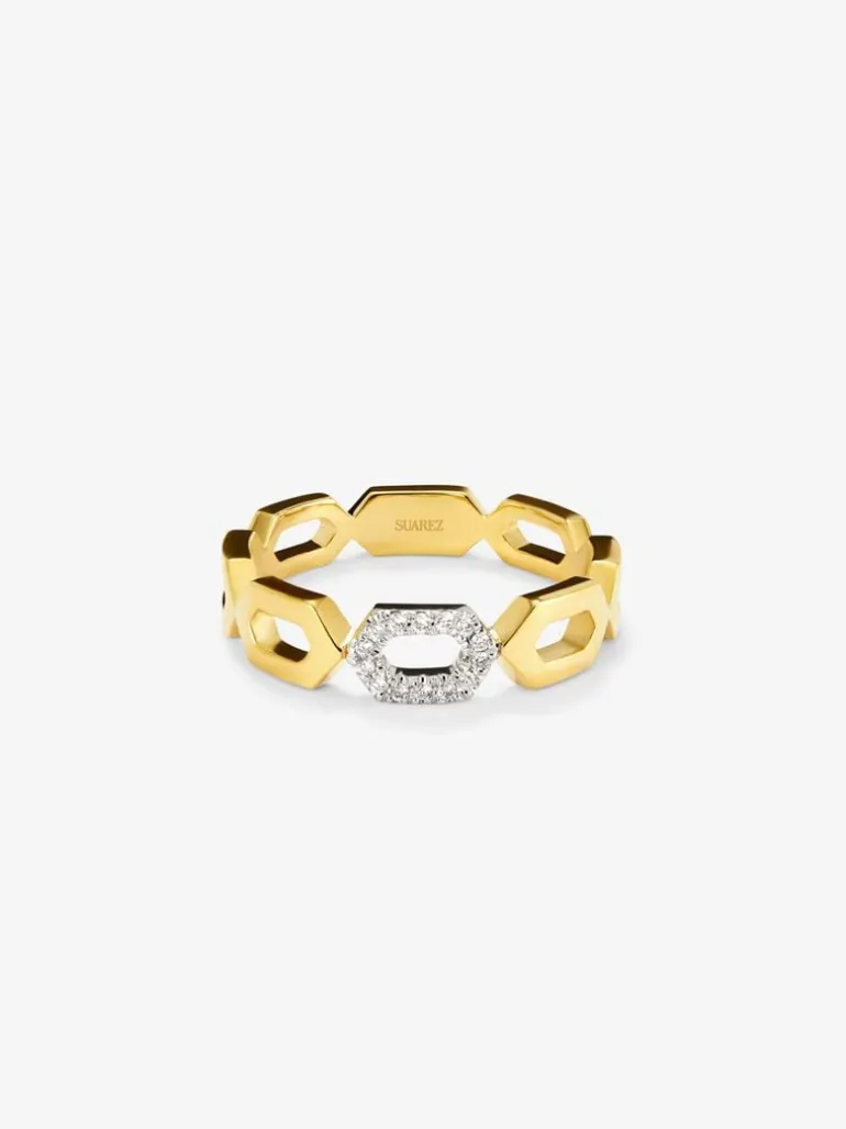Anillo de oro amarillo de 18K con 14 diamantes en talla brillante con un total de 0,06 cts