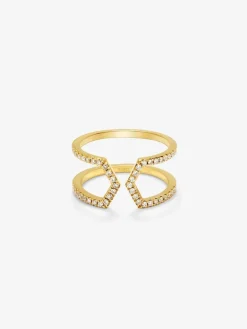 Anillo de oro amarillo de 18K con 46 diamantes en talla brillante con un total de 0,37 cts