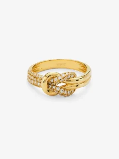 Anillo de oro amarillo de 18K con diamantes blancos en talla brillante de 0,32 cts y forma de nudo