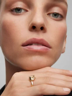 Anillo de oro amarillo de 18K con 26 diamantes en talla brillante con un total de 0,08 cts y forma de tigre