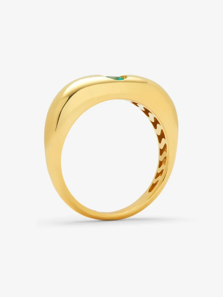 Anillo de oro amarillo de 18K con esmeralda en talla brillante de 0,25 cts
