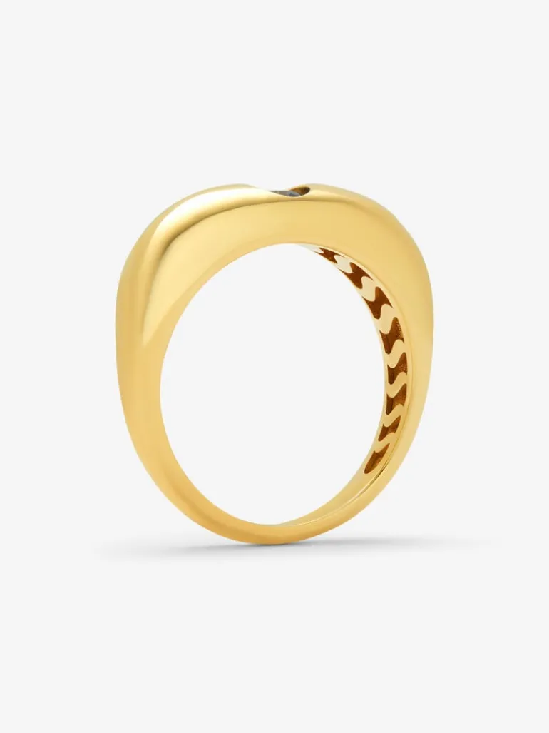 Anillo de oro amarillo de 18K con zafiro azul en talla brillante de 0,29 cts