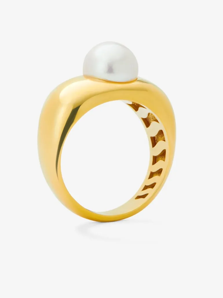 Anillo de oro amarillo de 18K con perla akoya de 8mm