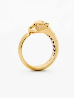 Anillo de oro amarillo de 18K con 26 diamantes en talla brillante con un total de 0,08 cts y forma de tigre