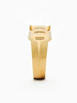 Anillo de oro amarillo de 18K con 26 diamantes en talla brillante con un total de 0,08 cts y forma de tigre