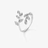 Anillo de oro blanco de 18K con 18 diamantes en talla brillante con un total de 0,07 cts y forma de hojas