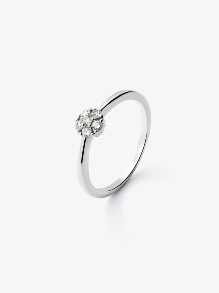 Anillo de oro blanco de 18K con roseta de 6 diamantes en talla brillante con un total de 0,17 cts