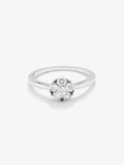 Anillo de oro blanco de 18K con orla de 6 diamantes en talla brillante con un total de 0,4 cts