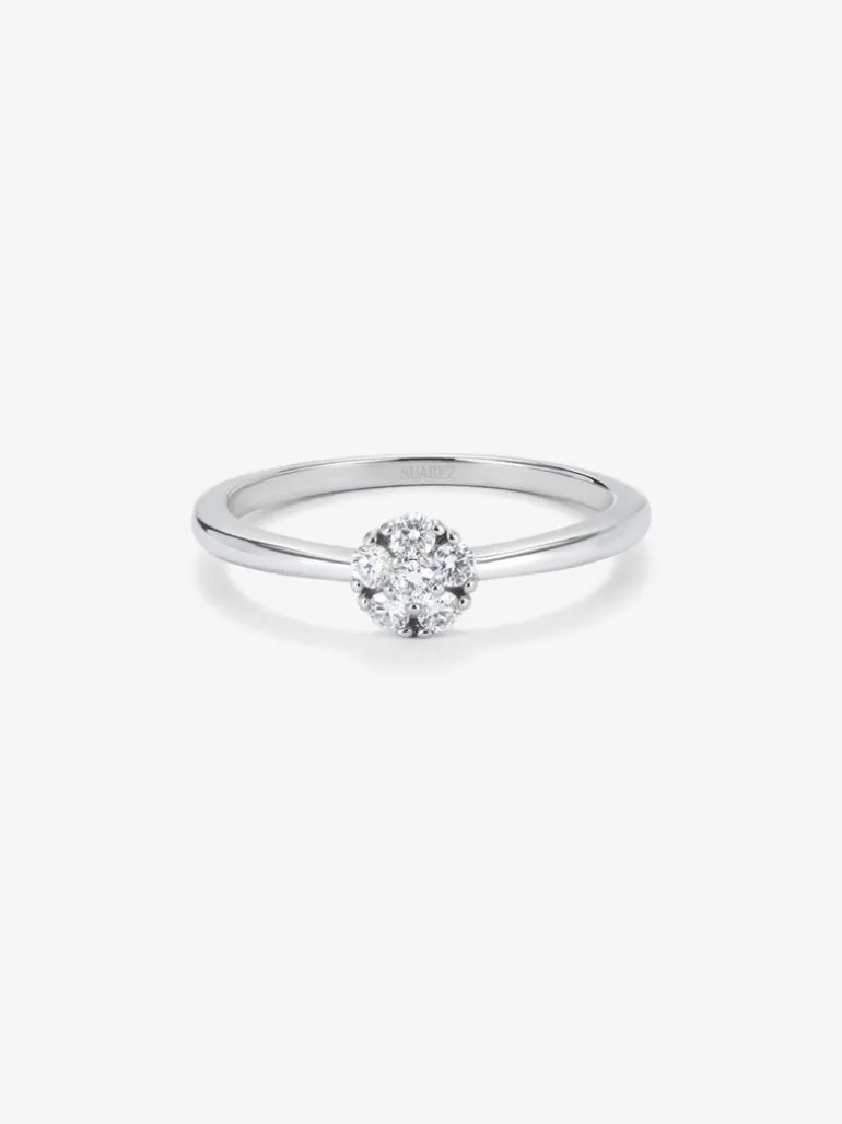 Anillo de oro blanco de 18K con roseta de 6 diamantes en talla brillante con un total de 0,17 cts