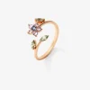 Anillo de oro rosa de 18K con 9 zafiros rosas, verdes y azules en talla brillante y marquise con un total de 0,55 cts