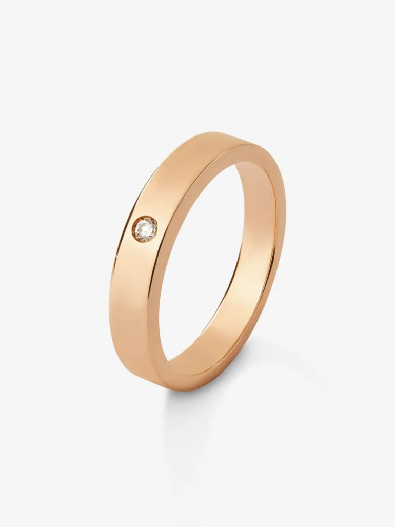 Anillo de oro rosa de 18K con diamante en talla brillante con un total de 0,03 cts