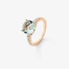 Anillo de oro rosa de 18K con amatista verde en talla cushion de 2,68 cts y 12 diamantes en talla brillante con un total de 0,29 cts