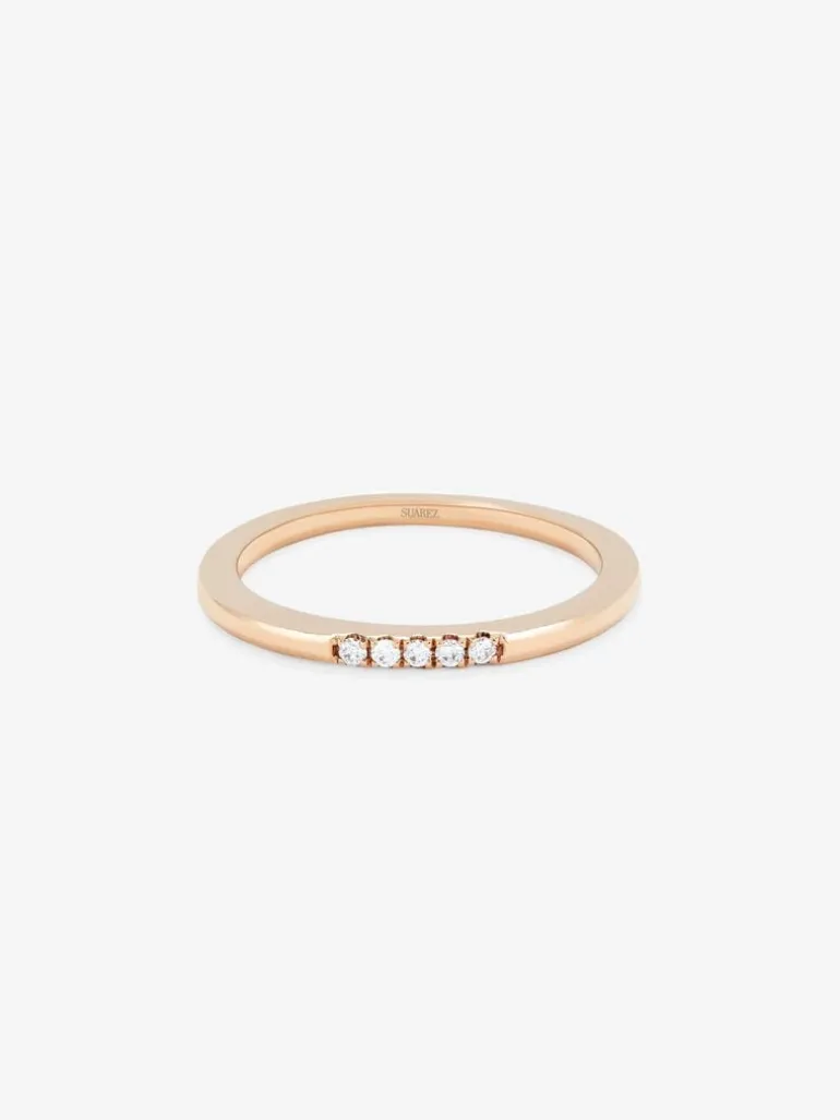 Anillo de oro rosa de 18K con 5 diamantes en talla brillante con un total de 0,05 cts