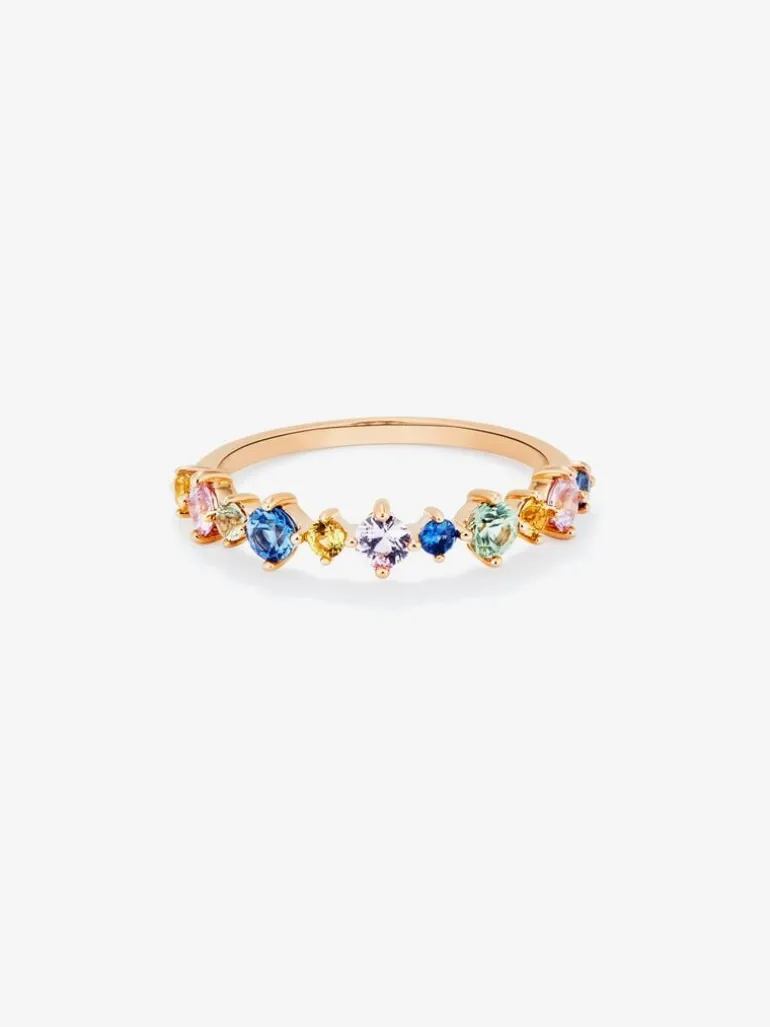 Anillo de oro rosa de 18K con zafiro multicolor