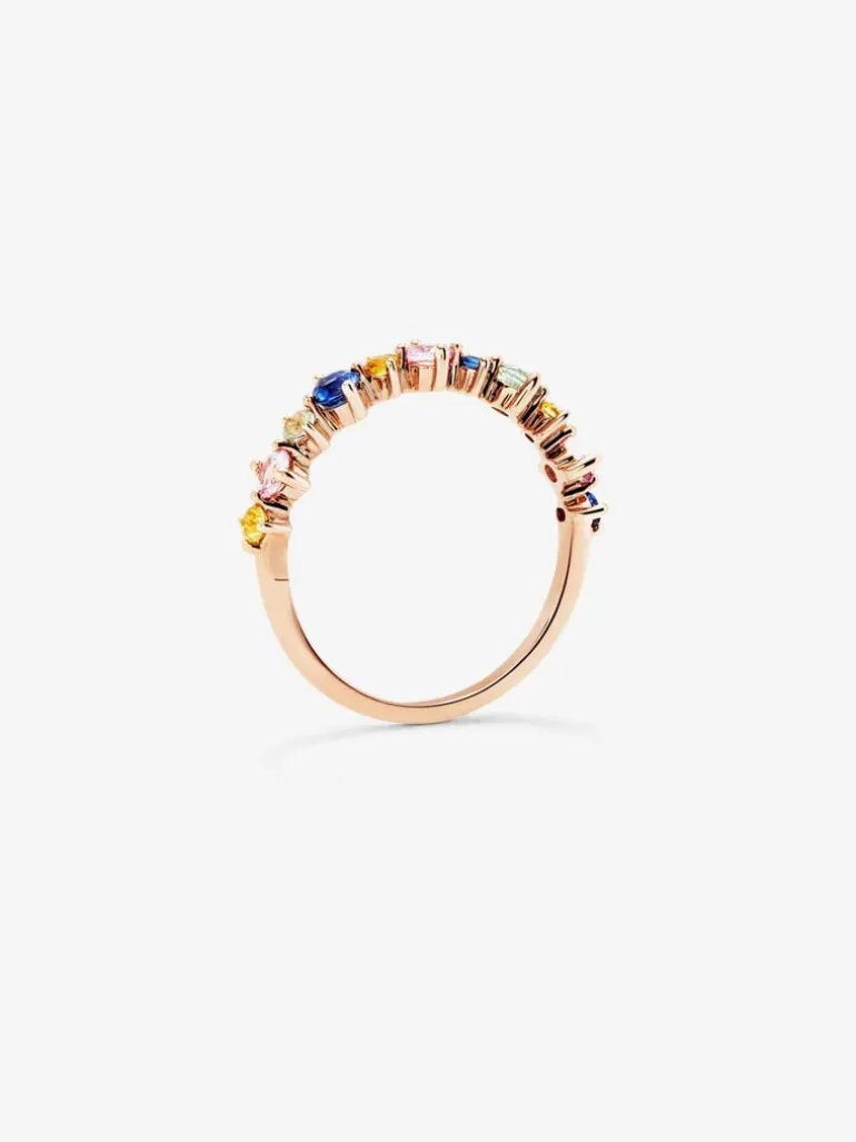 Anillo de oro rosa de 18K con zafiro multicolor